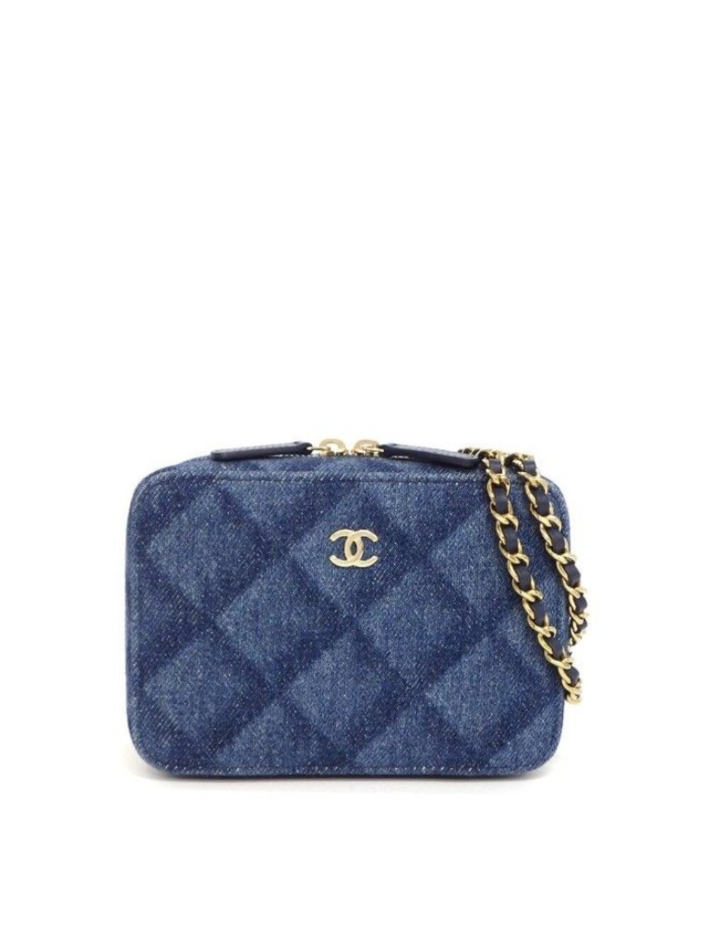 Chanel Shoulder Bag Quilted Mini and Later Blue Denim Gold